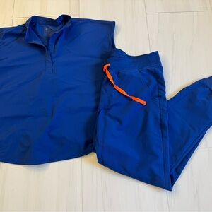 Figs Women's Blue Scrub Set with Orange Accent
